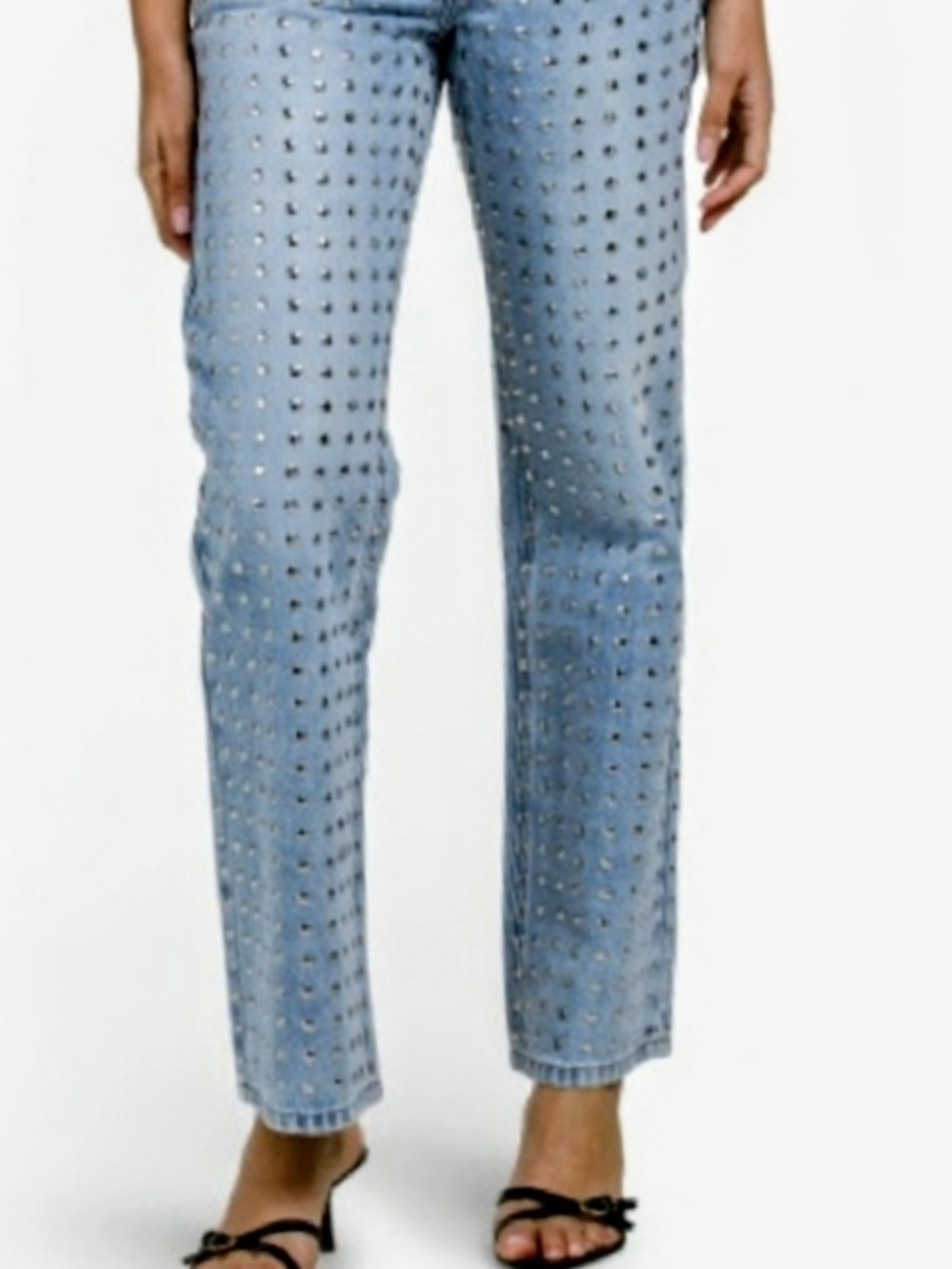 House Of Harlow 1960 Light Blue Studded Straight-Leg Jeans